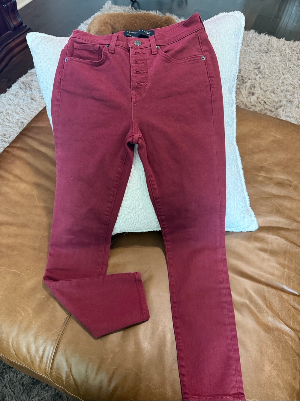 Veronica Beard Skinny Button-Fly Jeans in Deep Wine